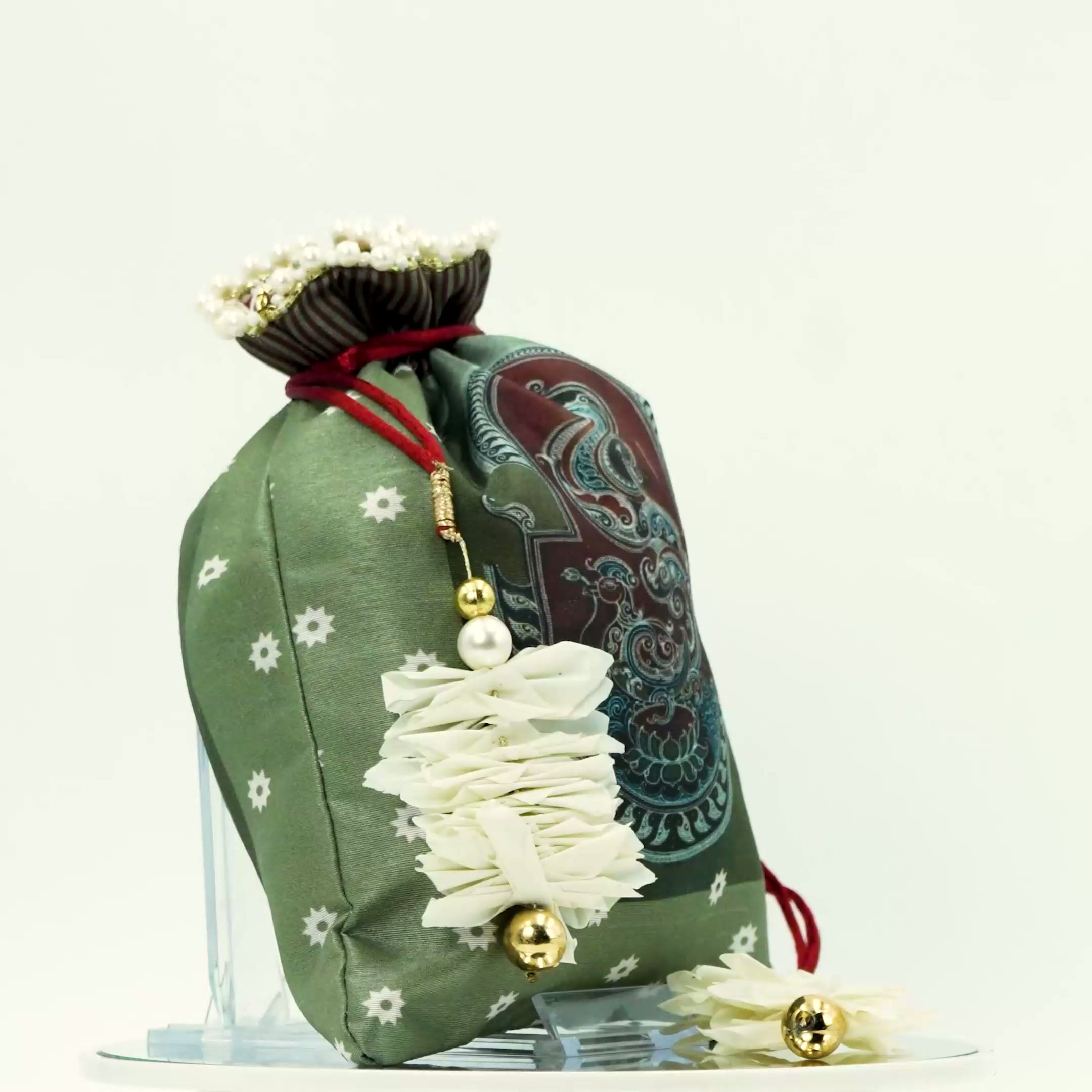 Beautiful Multicolor Silk Potli Bag Traditional Indian Style for Wedding & Gift