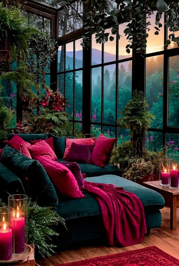 Green velvet and pink lounge brand-world illustration