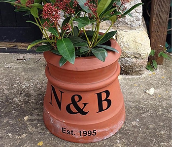 Stencilled N & B Silver Wedding Gift flower pot