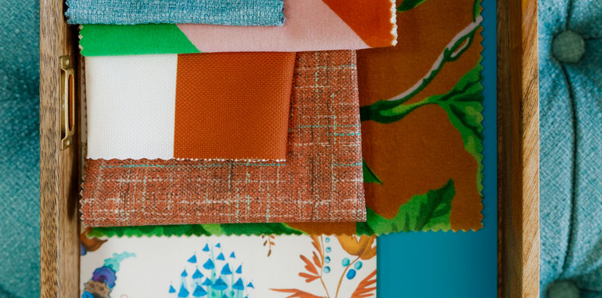 Moodboard with examples of materials, decor and hardware