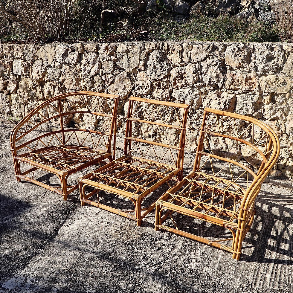 Miniature : Banquette en rotin Audoux Minet 1960