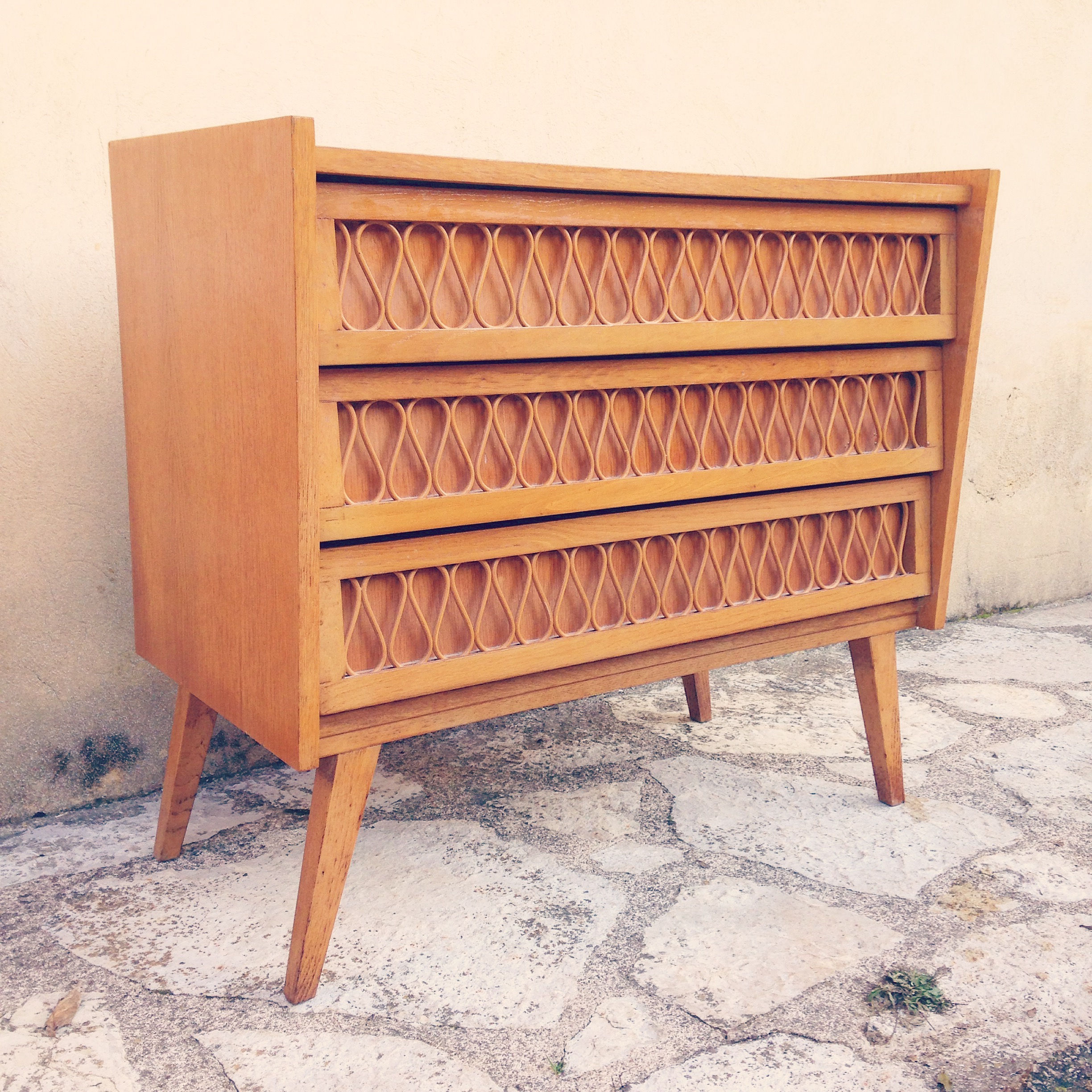Commode années 50/60 bois et rotin