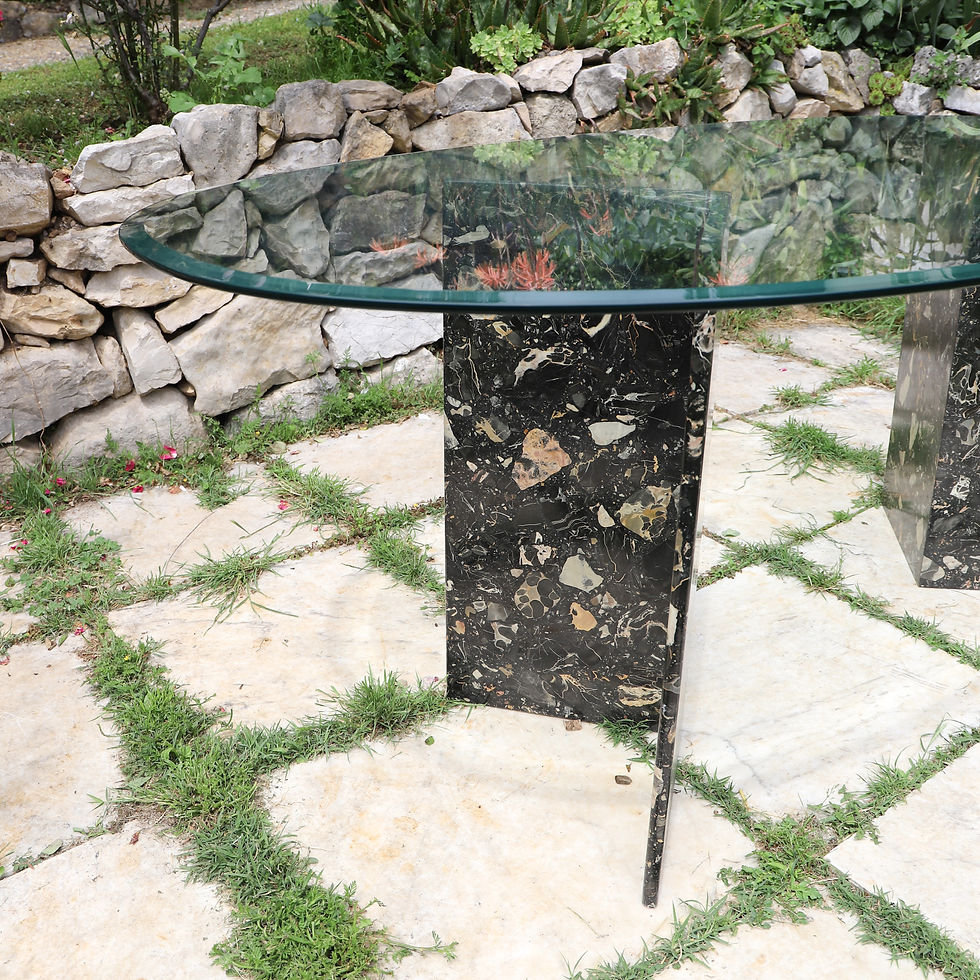 Miniature : Table à manger en marbre terrazzo et verre 1970