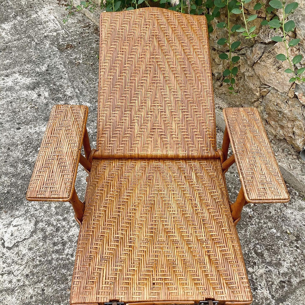 Miniature :  Chaise longue rotin et osier 1950
