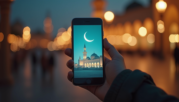 Close-up view of a smartphone screen showing a Ramadan-themed personalized message