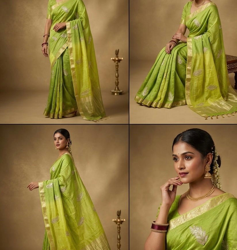 Green Ombre HO Silk Saree Side View