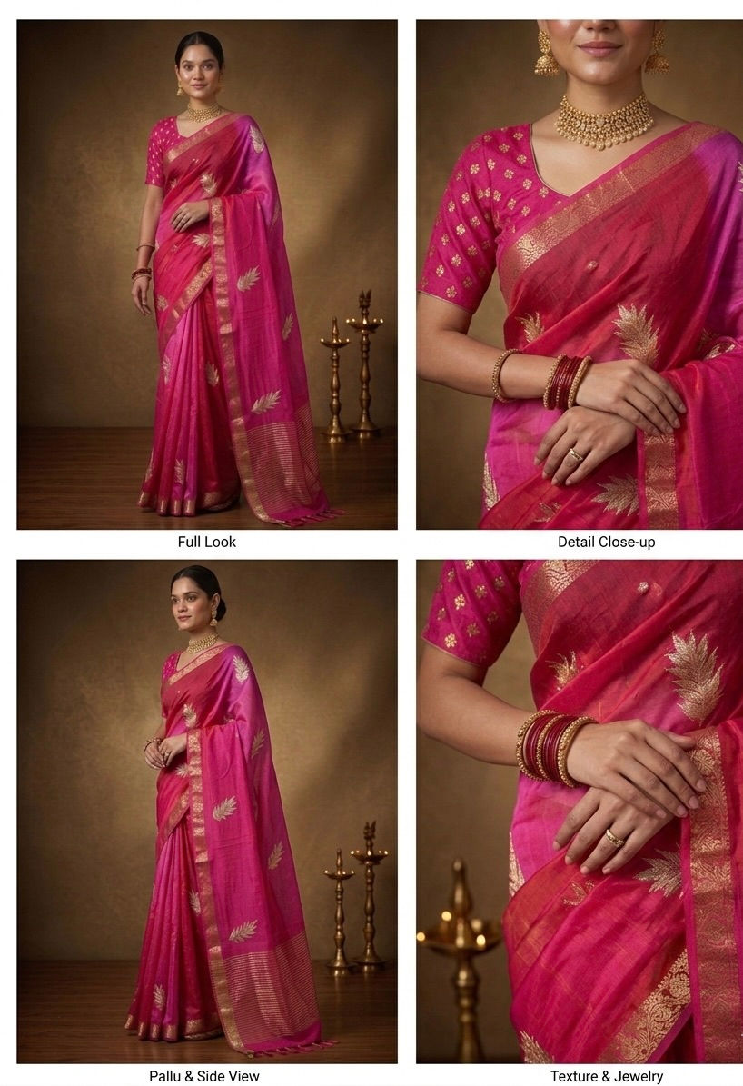 Pink HO Silk Saree Side View