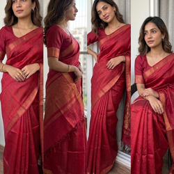 Maroon Pure Munga Silk Saree Side View