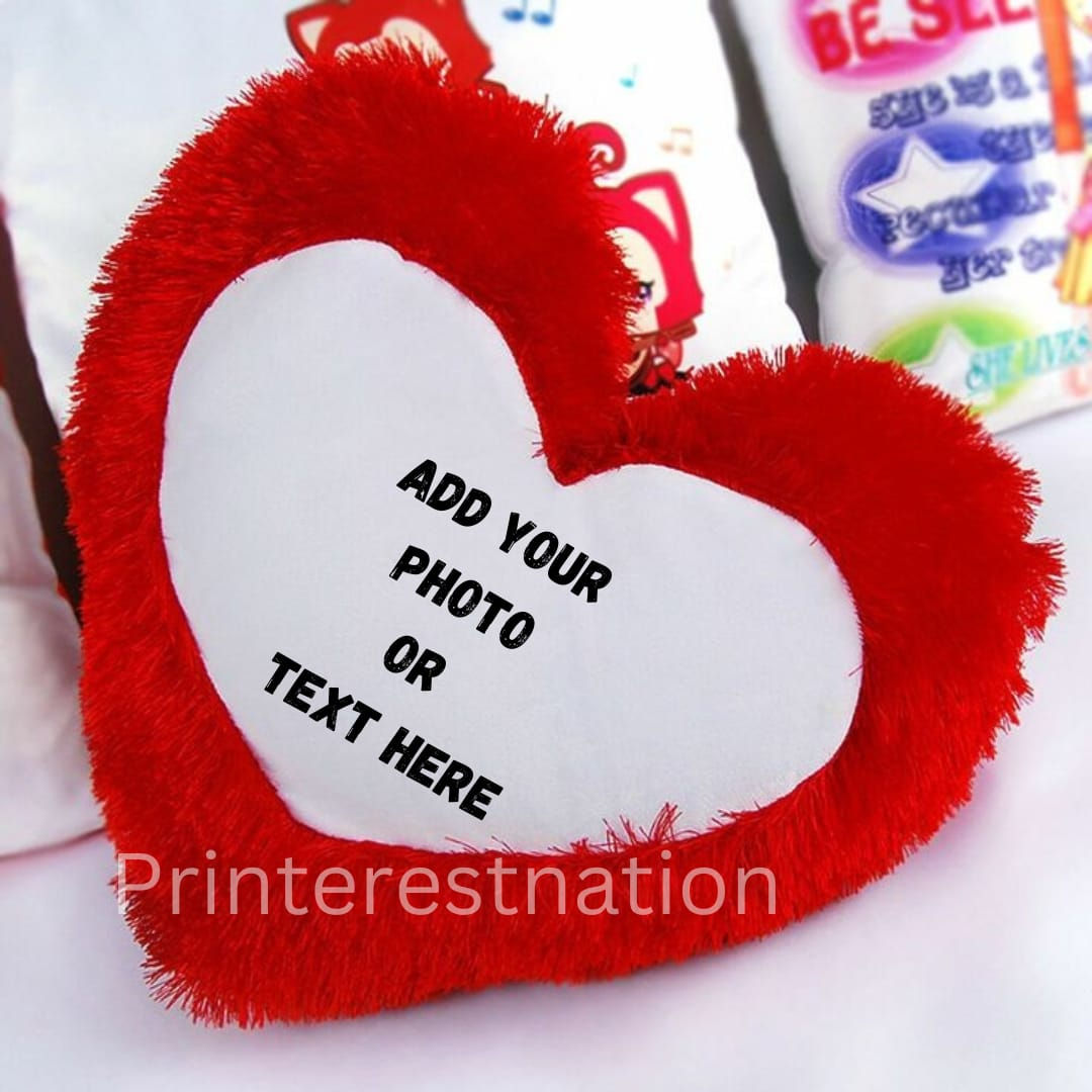 Customized Red Fur Cushion - Heart Shape