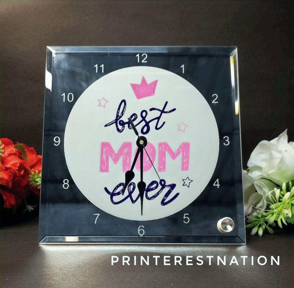 Table Clock - Glass - "Best Mom Ever"