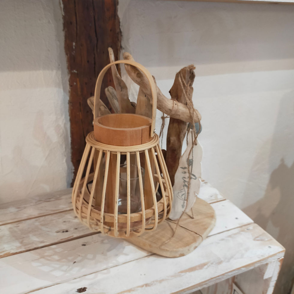 Miniature : Bougeoir bois flotté et lanterne en osier