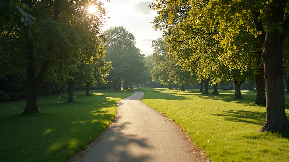 High angle view of a peaceful park with a walking path