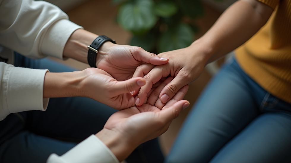 High angle view of a couple holding hands during a therapy session
