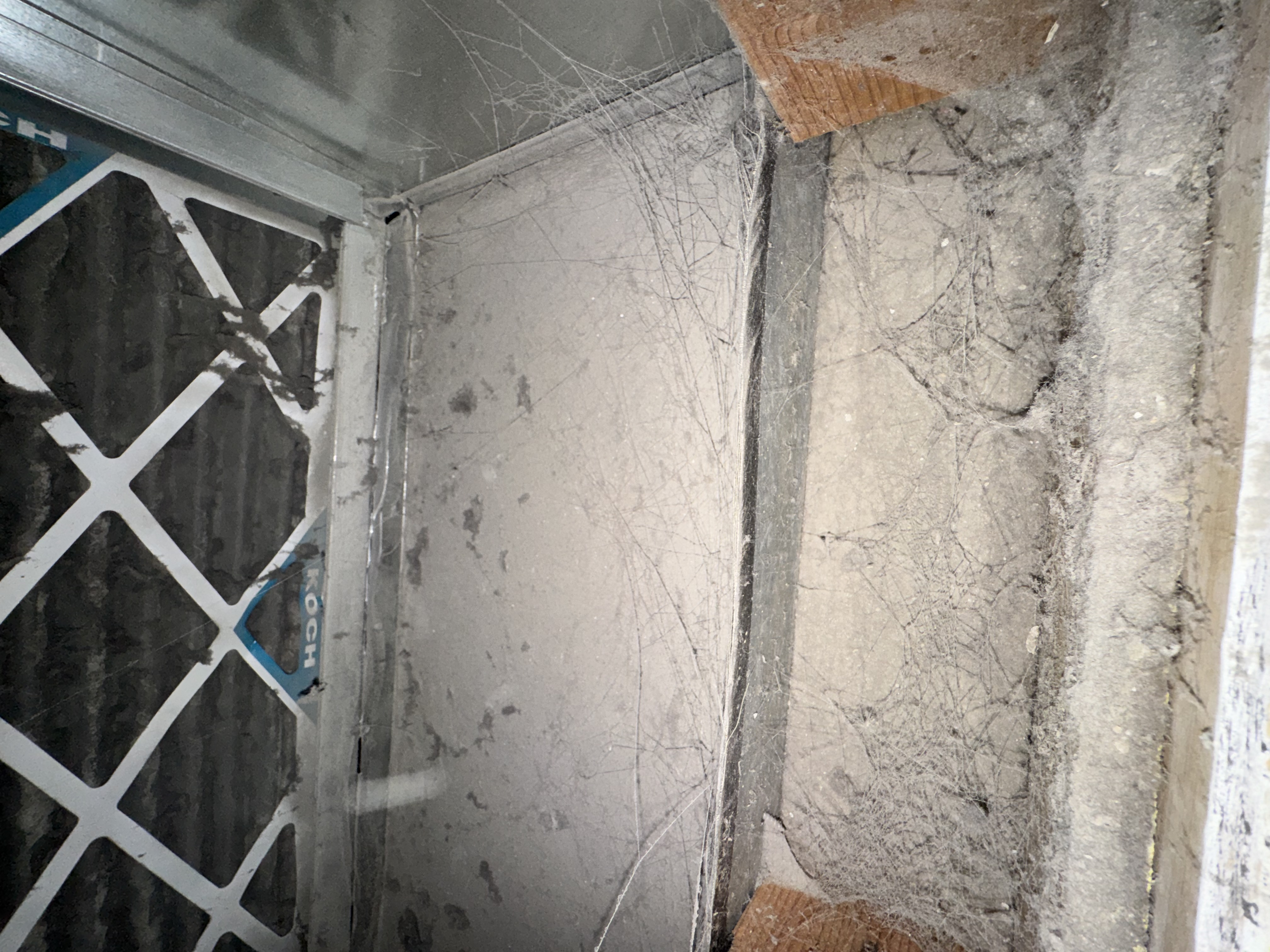 New build Westerville Ohio — builder left filter notes inside ductwork covered in construction dust before cleaning