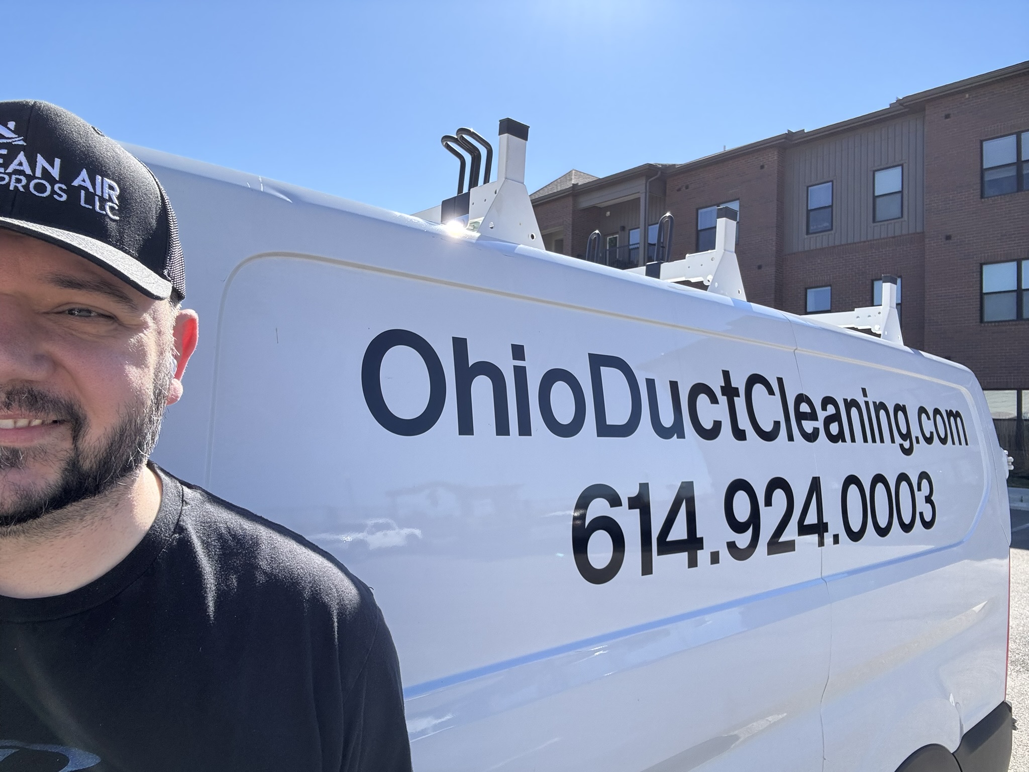 Clean Air Pros technician at apartment complex commercial duct cleaning Sunbury Ohio
