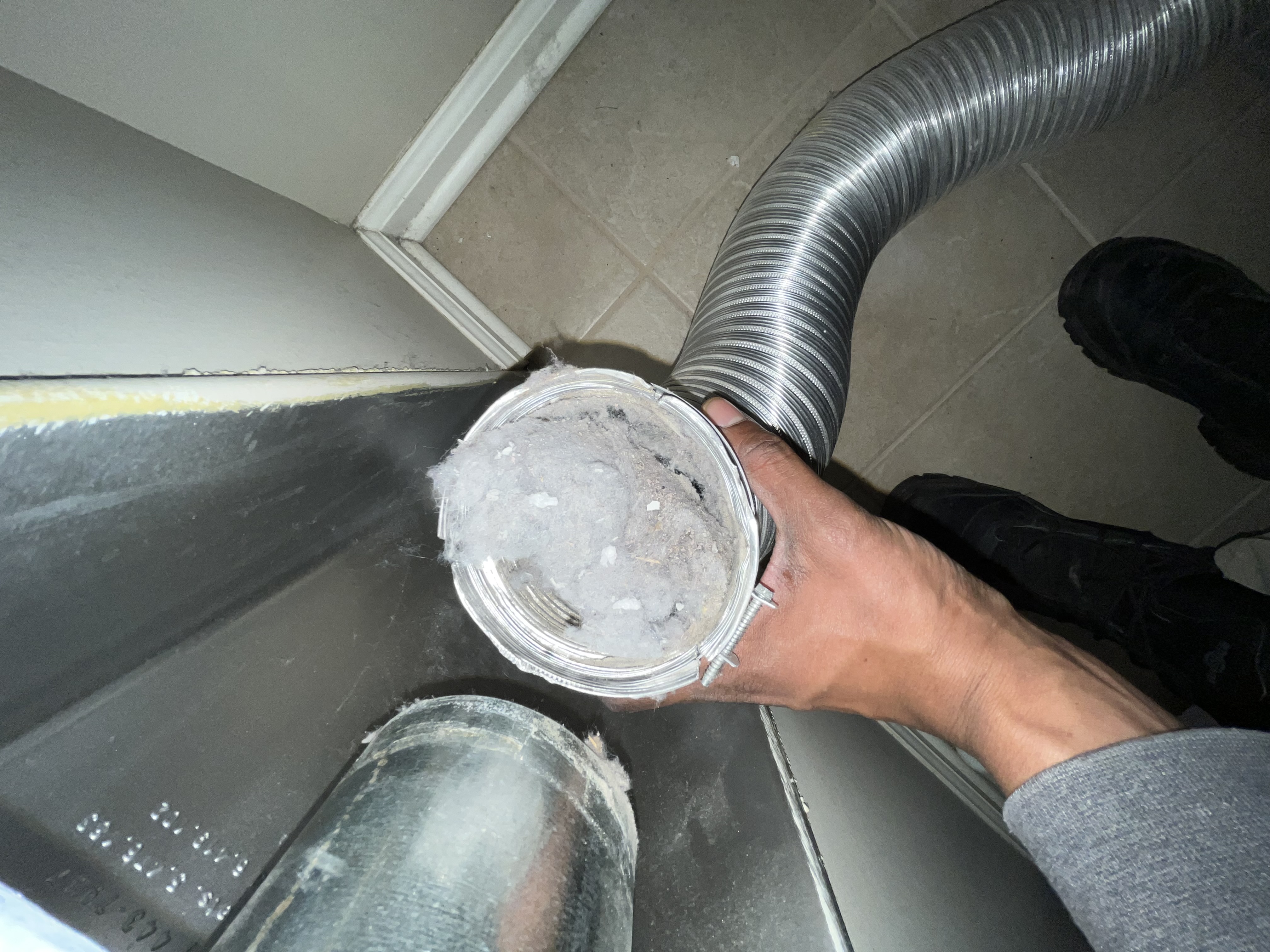 Completely clogged dryer vent flex hose found in Powell Ohio home — Clean Air Pros emergency same-day service