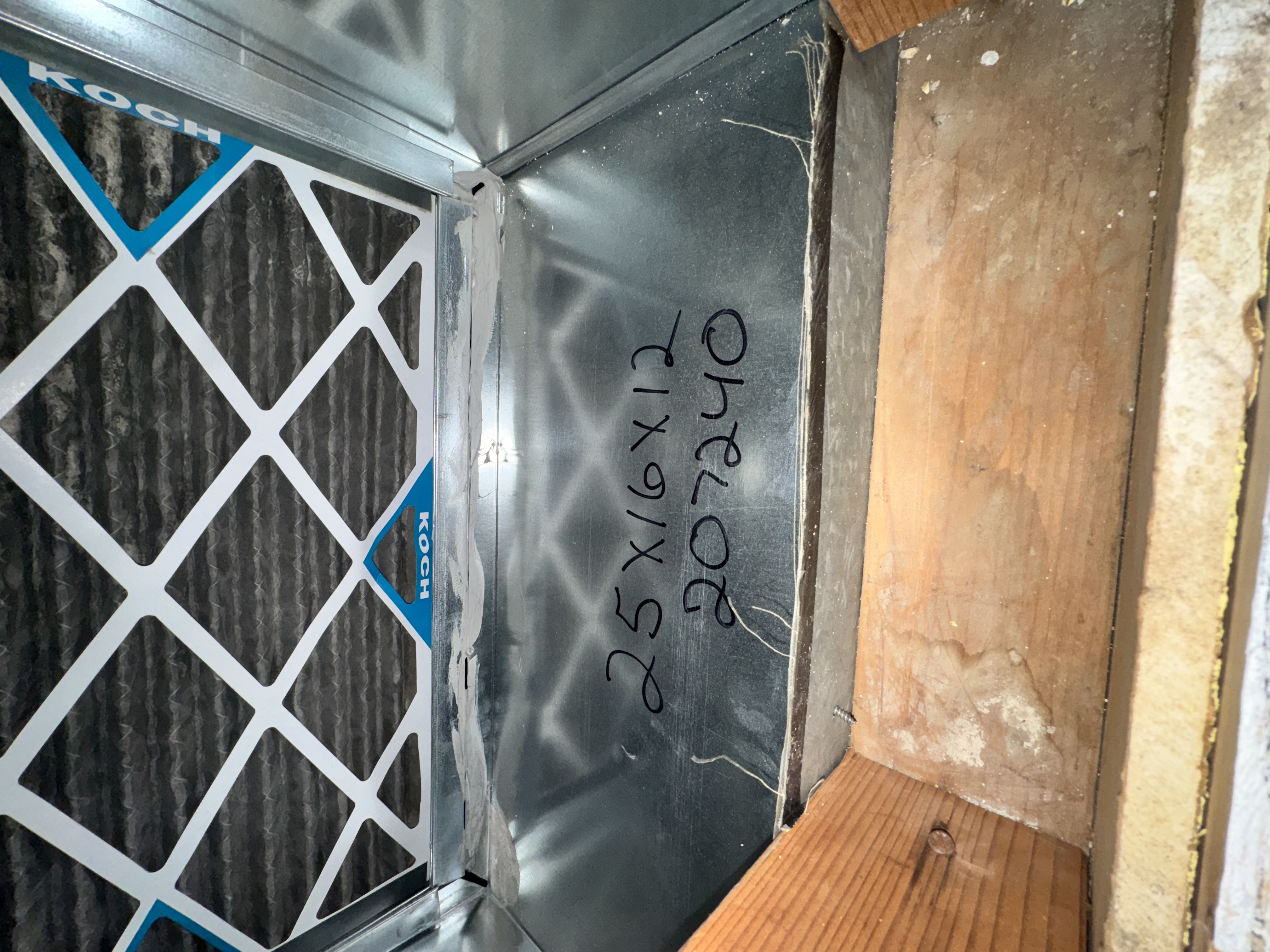 After photo — builder notes now readable after Clean Air Pros extracted construction dust from new Westerville home ductwork