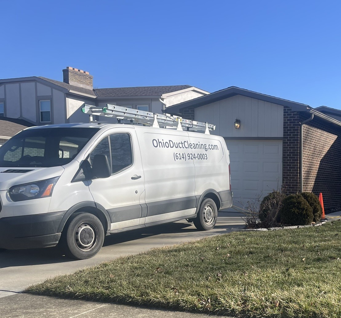 Clean Air Pros van servicing a Dublin Ohio home