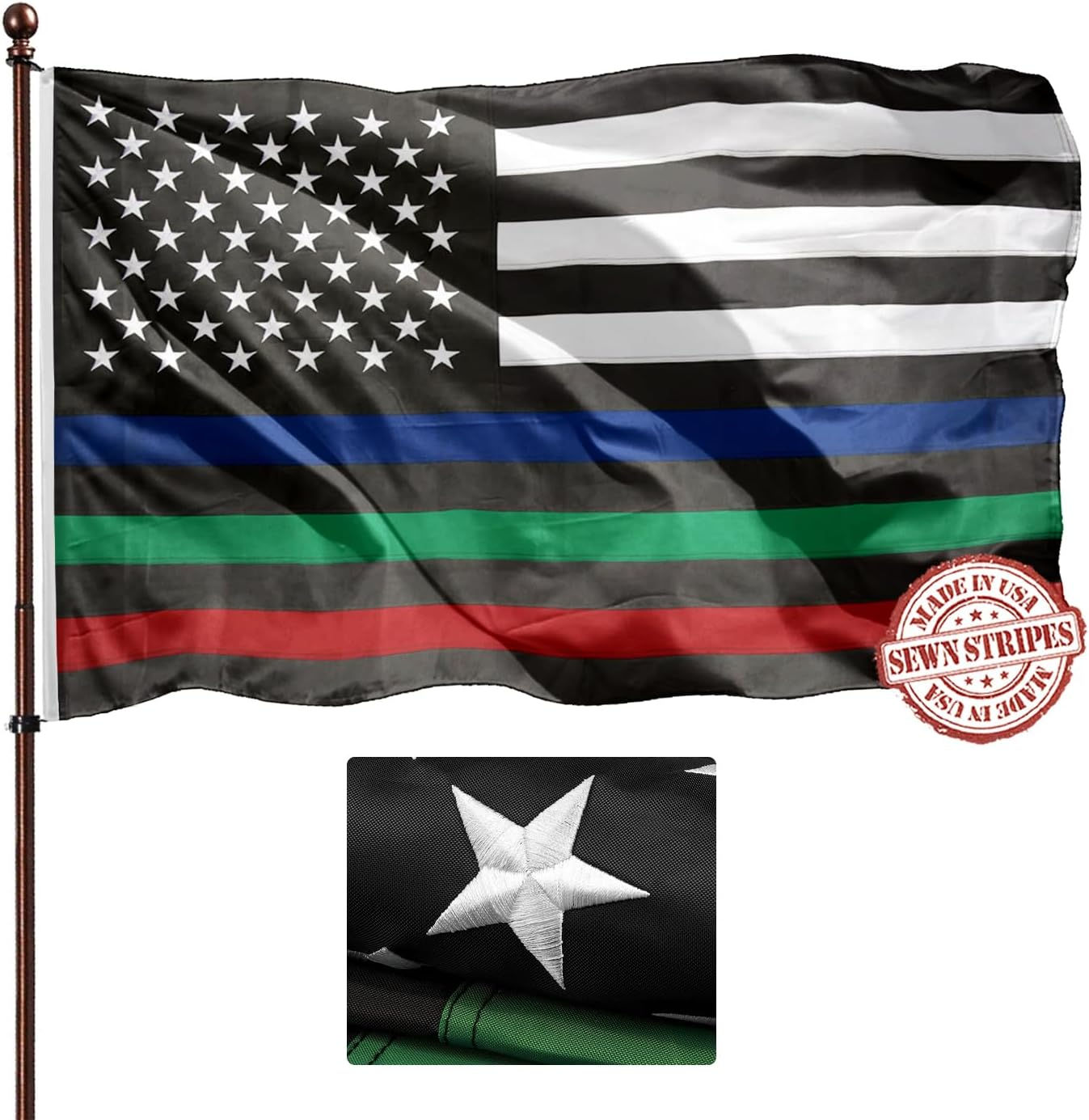 Blue/Green/Red Support Flag 3x5