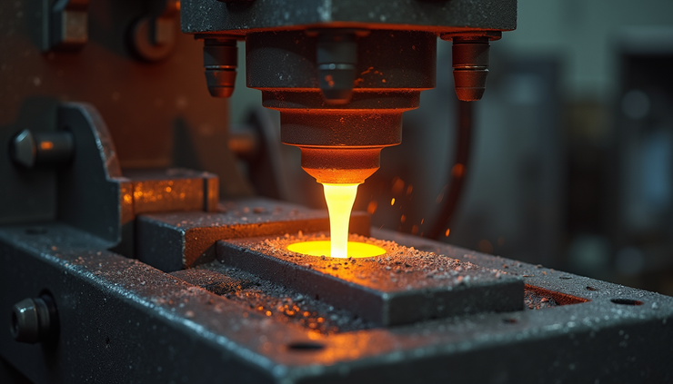 Close-up view of a zinc die casting machine producing precision metal parts