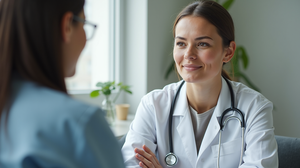 Eye-level view of a wellness consultation with a healthcare provider and patient