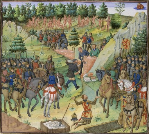 A painting from the 15th century depicting Alexander the Great walling off the peoples of Gog and Magog