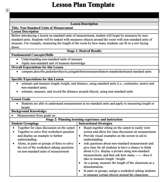 Introduction to Non-Standard Units of Measurement