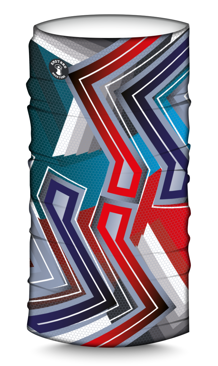 Neck warmer multi colore geometrico. micro fibra colore rosso blu grigio