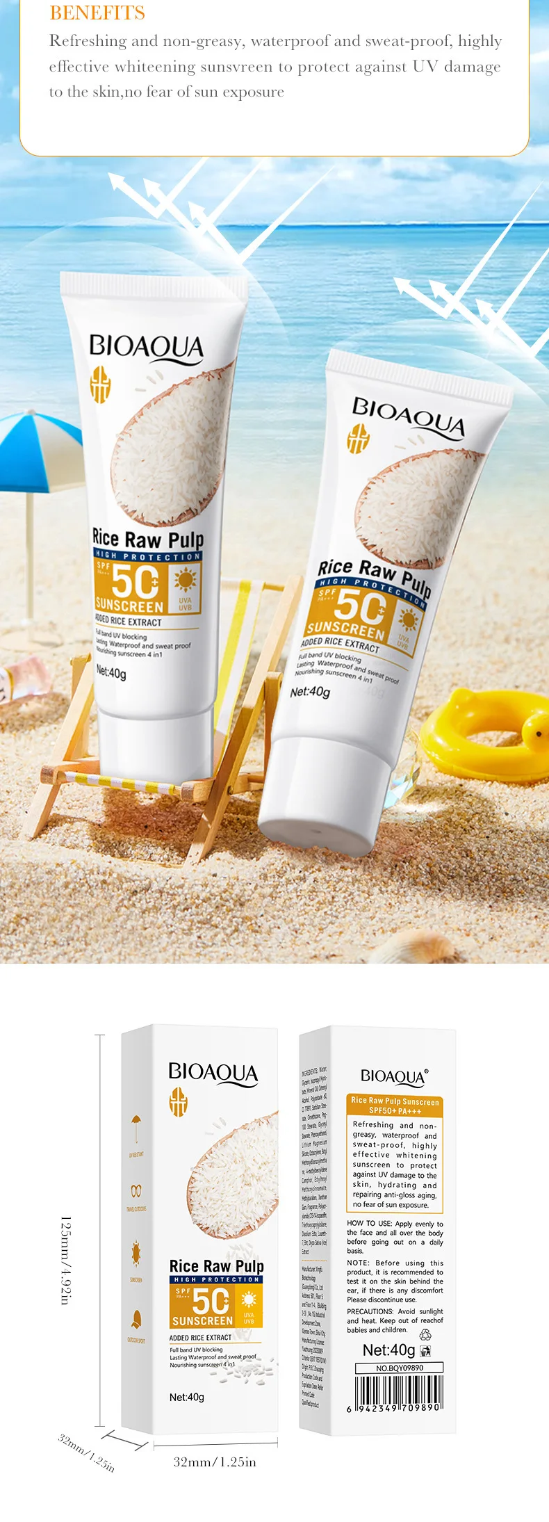 Thumbnail: Facial Sunscreen Cream SPF 50+ Body Protector Solar Lotion Long-Lasting Non-Grea