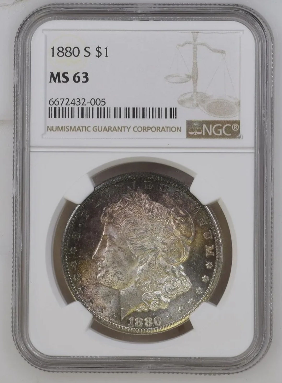1880S Morgan Silver Dollar USA Coin. Graded NGC MS63