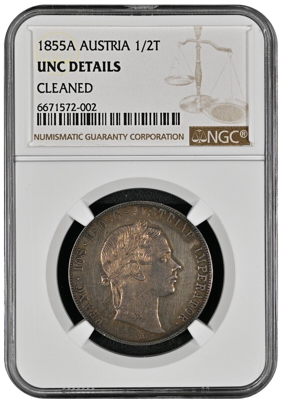 1855A 1855 Austria 1/2 Thaler Coin Franz Joseph I Austro Hungarian Rare NGC UNC