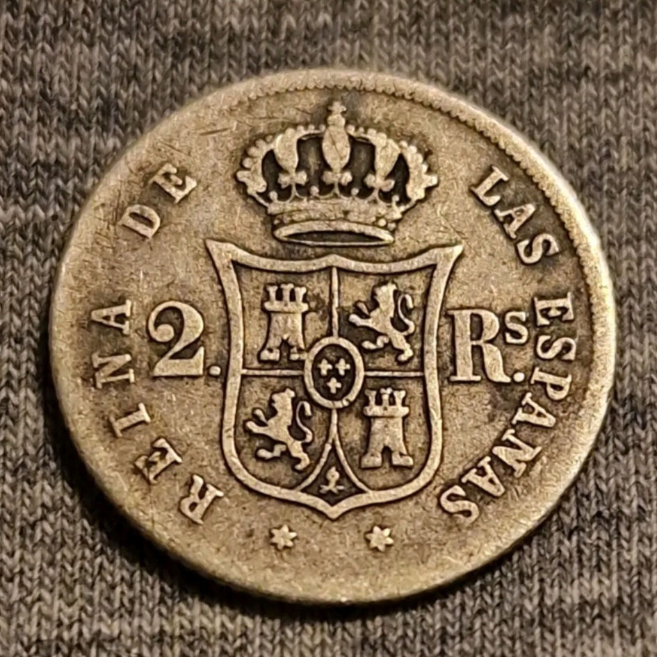 Spain 1862 silver 2 Reales VF