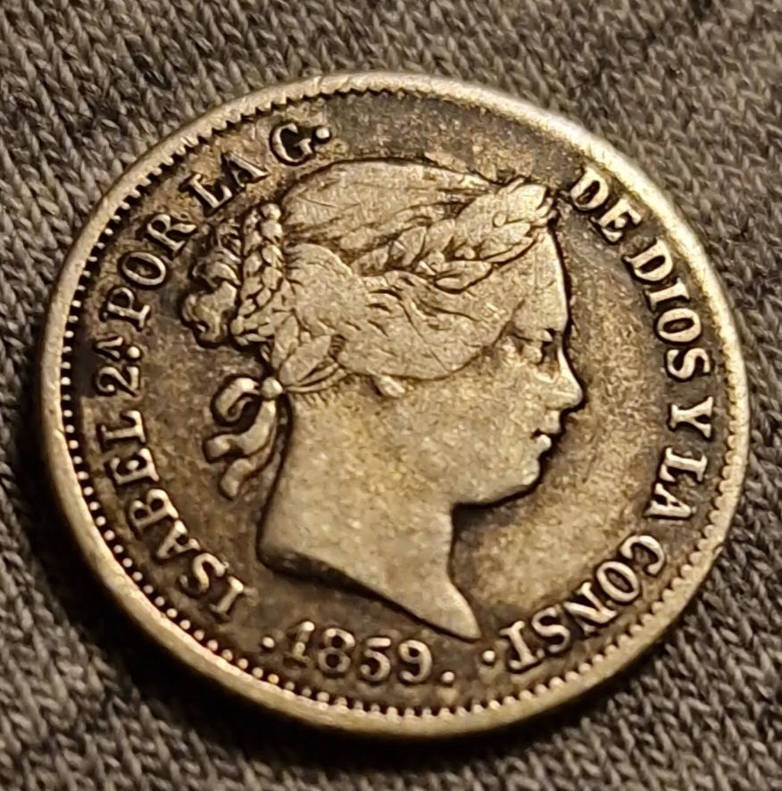 900 Silver Isabel II 1859 1 Real silver coin rare