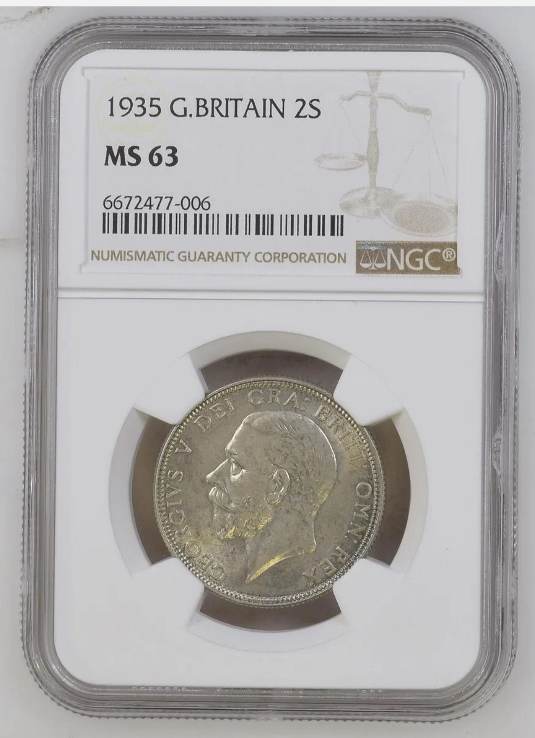 1935 George V - Florin graded by NGC MS63 Rare grade