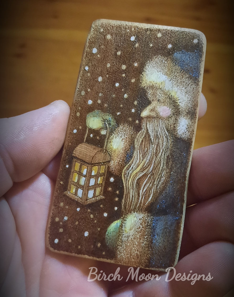 Thumbnail: Father Christmas Pyrography Apple Wood Ornament