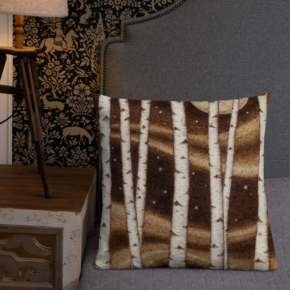 Birch Moon Pyrography Art Pillow - Premium