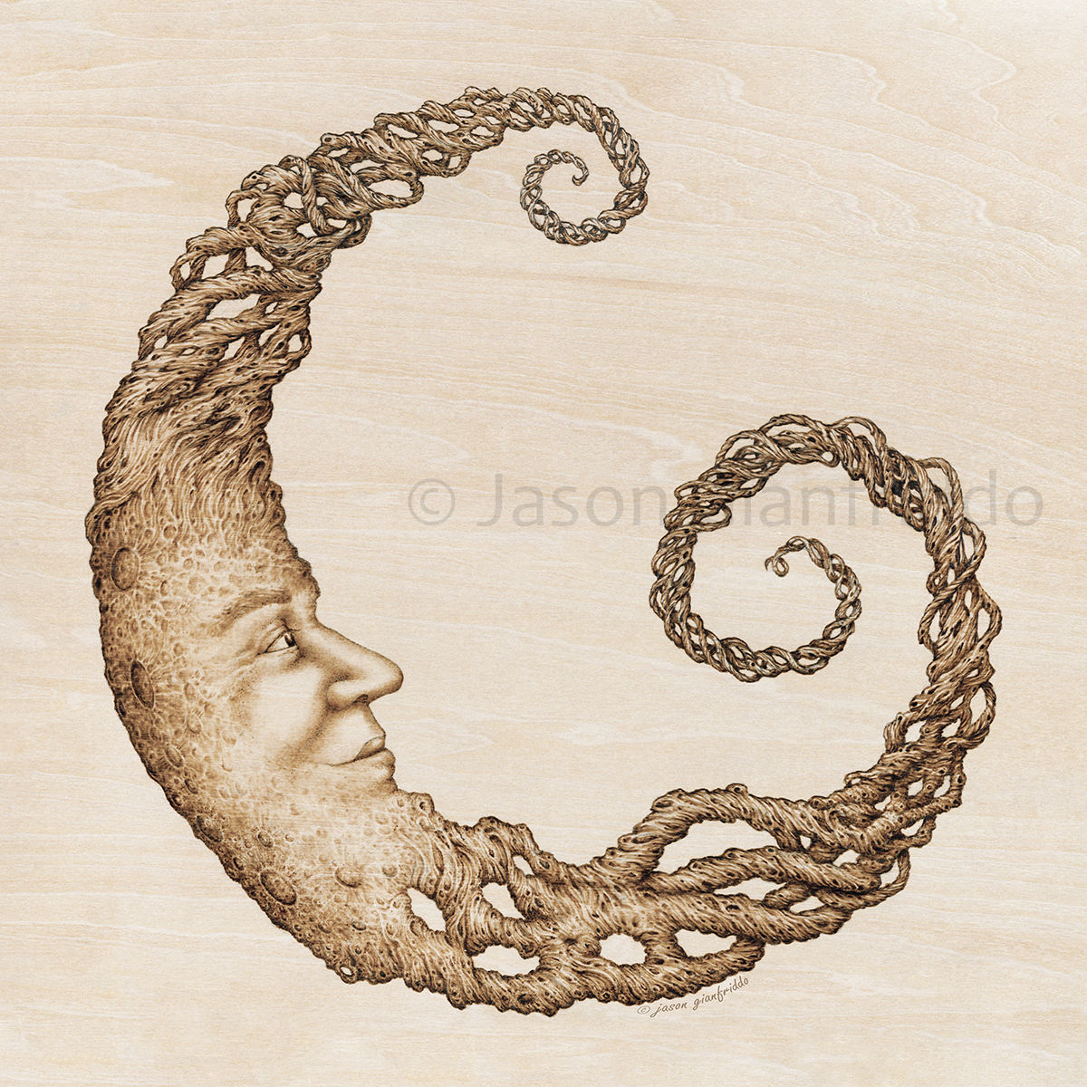 Man in the Moon Pyrography Print - Jason Gianfriddo