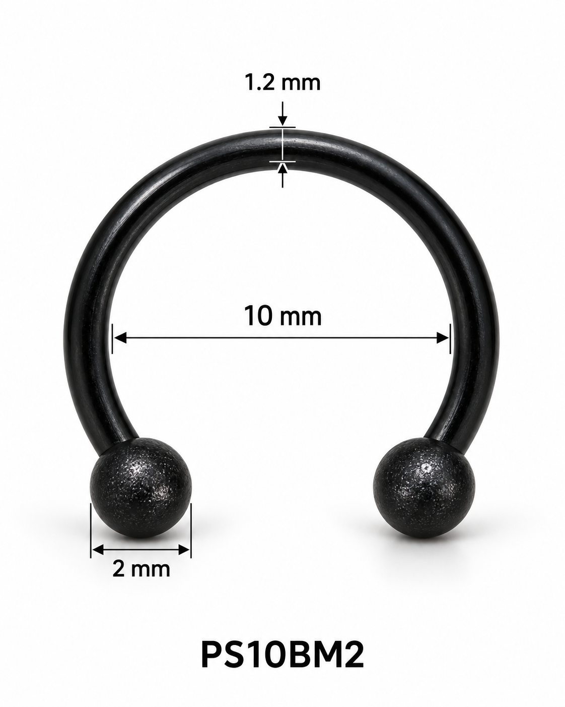 Septum pirsing – potkovica sa mat kuglicama, crna, 10 mm (hirurški čelik)