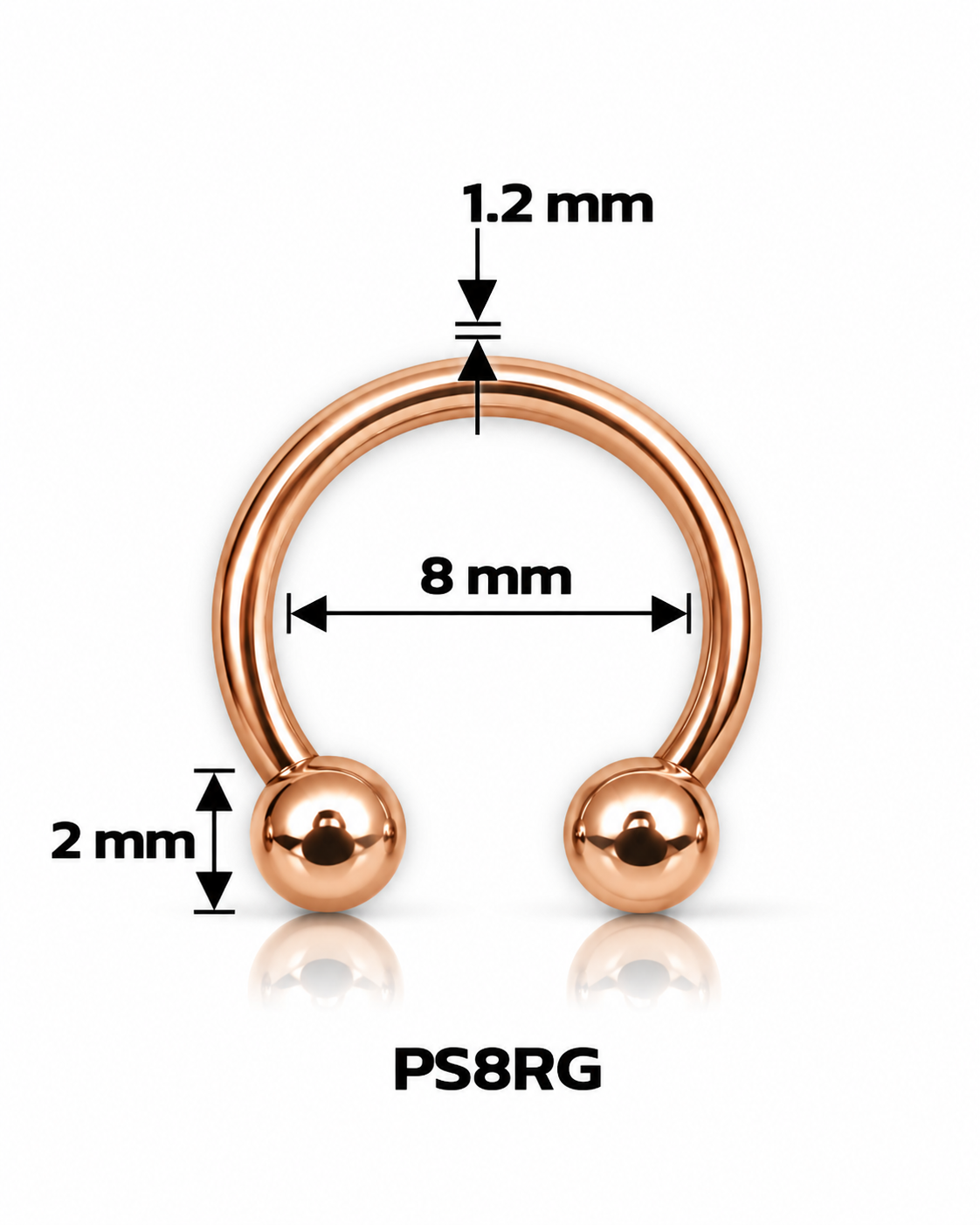Septum pirsing – potkovica roze zlatna, 8 mm (hirurški čelik)
