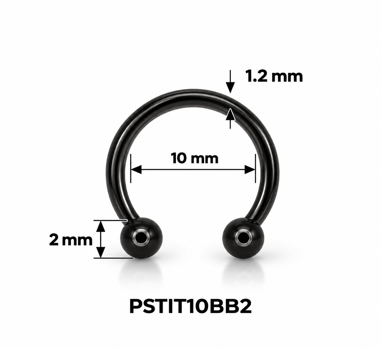 Septum pirsing – potkovica sa kuglicama, crna, 10 mm, model 2 (titanijum)