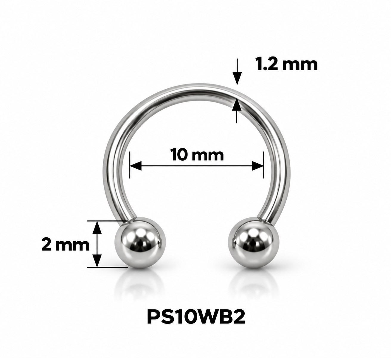 Septum pirsing – potkovica sa kuglicama, srebrna, 10 mm (hirurški čelik)