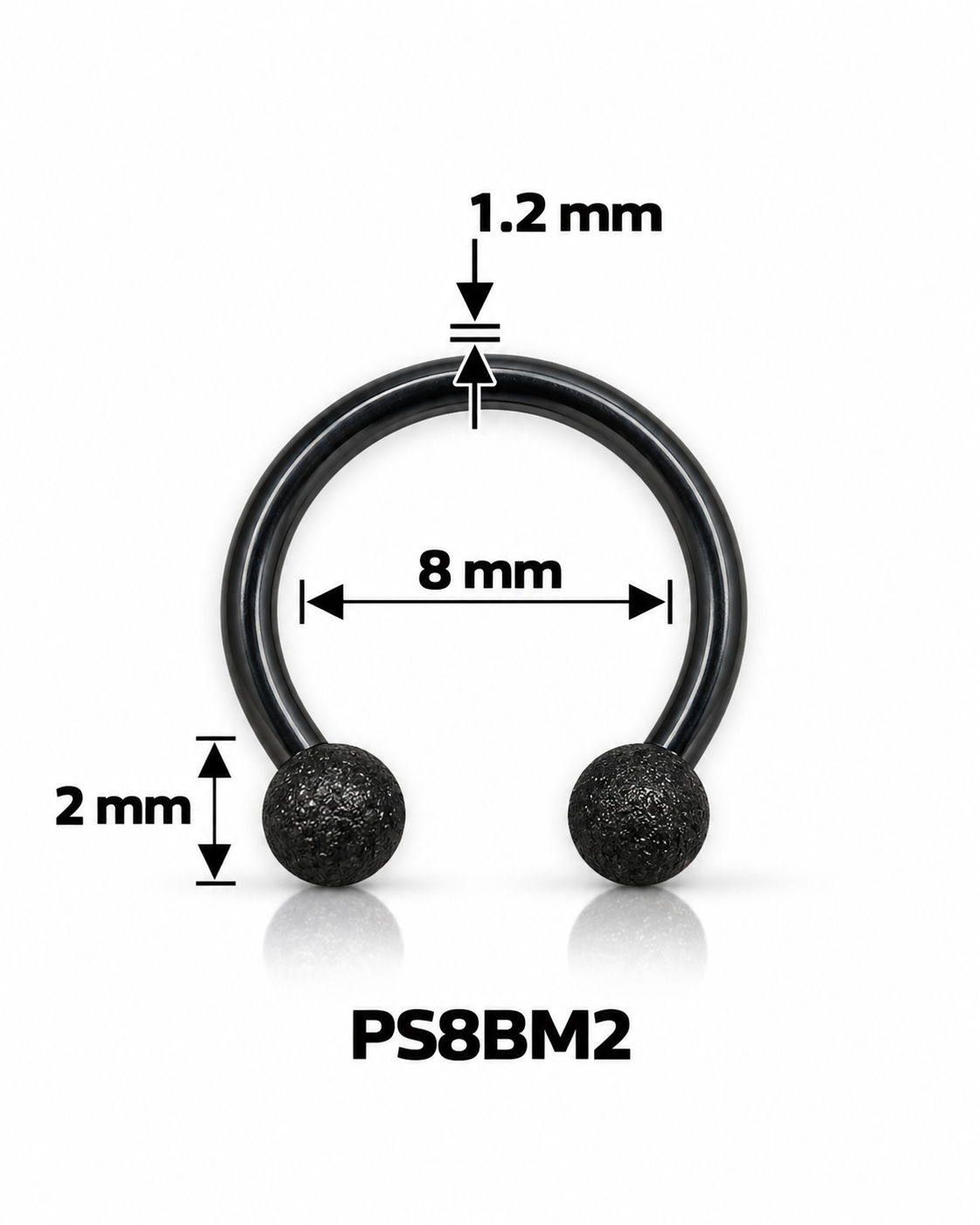 Septum pirsing – potkovica sa mat kuglicama, crna, 8 mm (hirurški čelik)