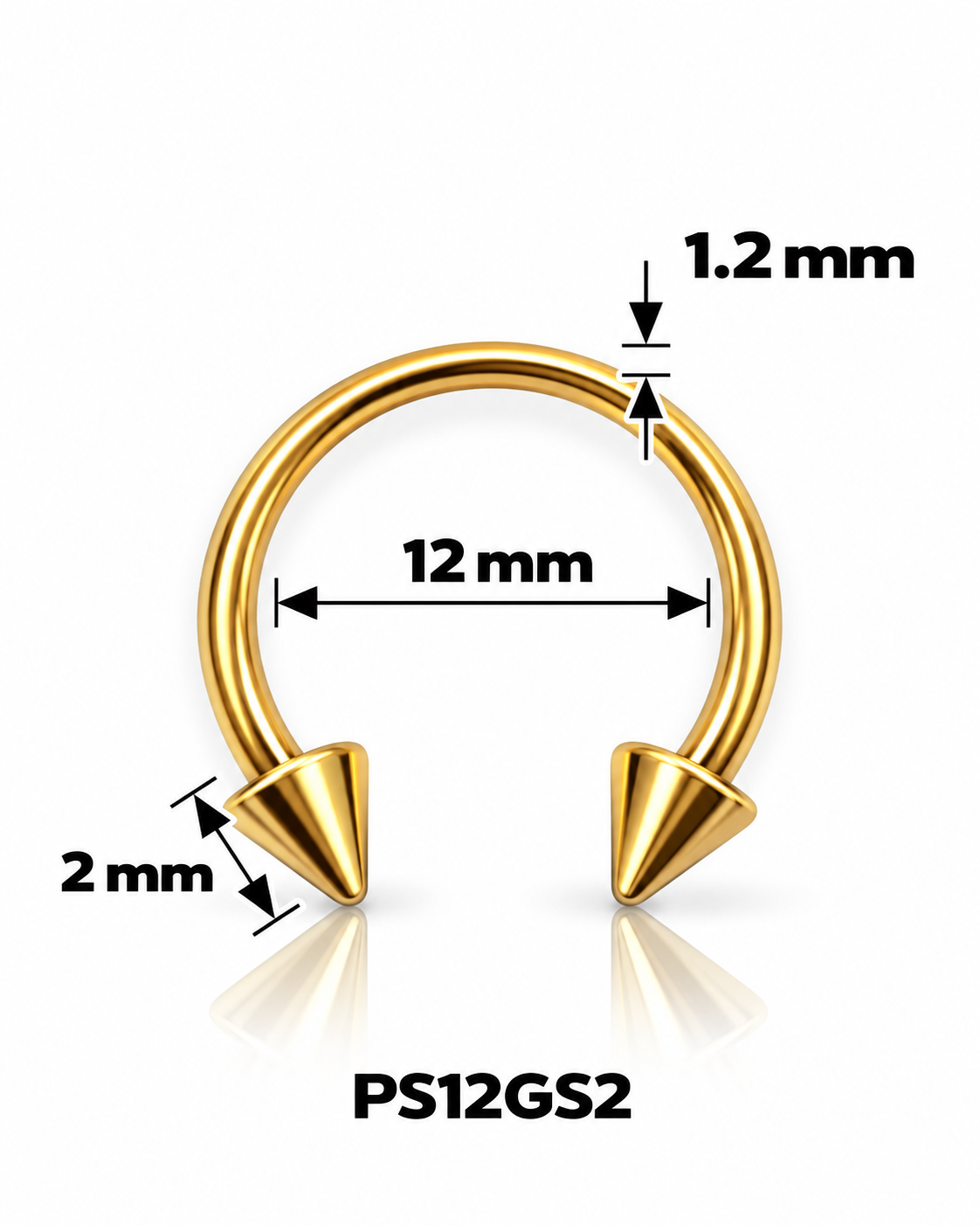 Septum pirsing – potkovica sa šiljcima, zlatna, 12 mm (hirurški čelik)