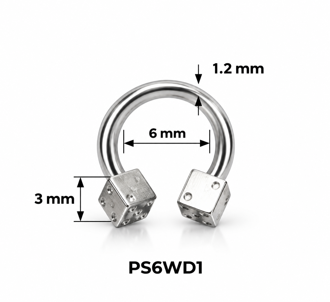 Septum pirsing – potkovica sa kockicama, srebrna, 6 mm (hirurški čelik)