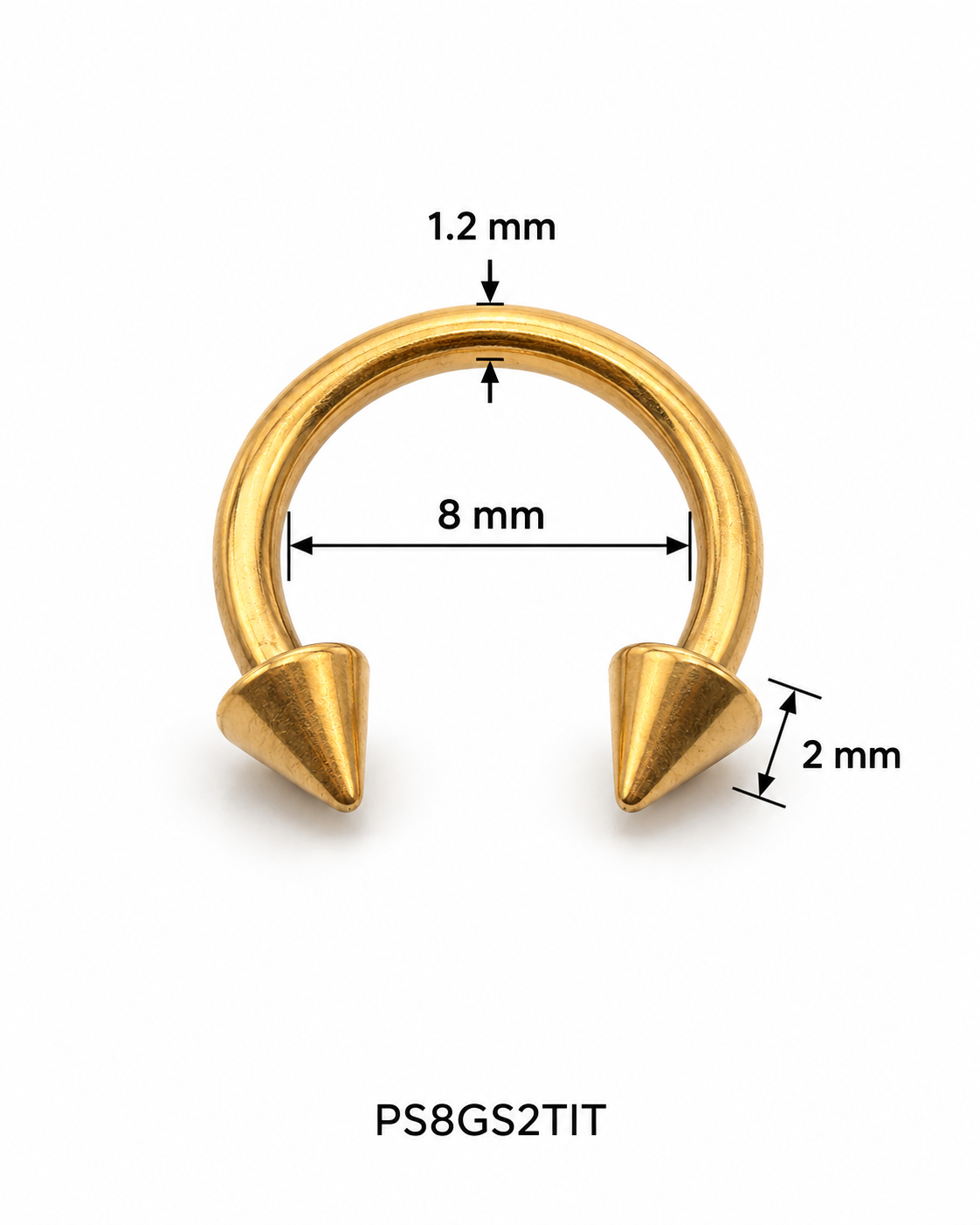 Septum pirsing – potkovica sa šiljcima, zlatna, 8 mm (titanijum)