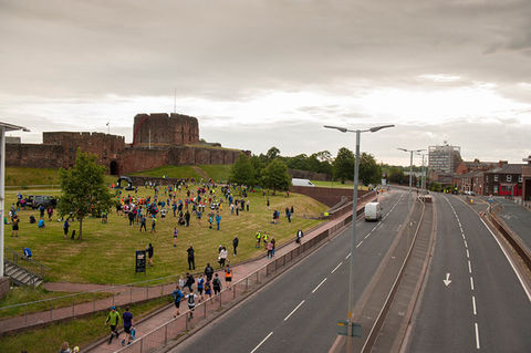 Carlisle Castle and road, the start of The Wall Ultramarathon