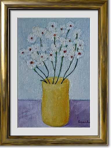 Fiori Bianchi - 196? Olio su Tela 25x35 Successione Adon e Fiorenza Brachi
