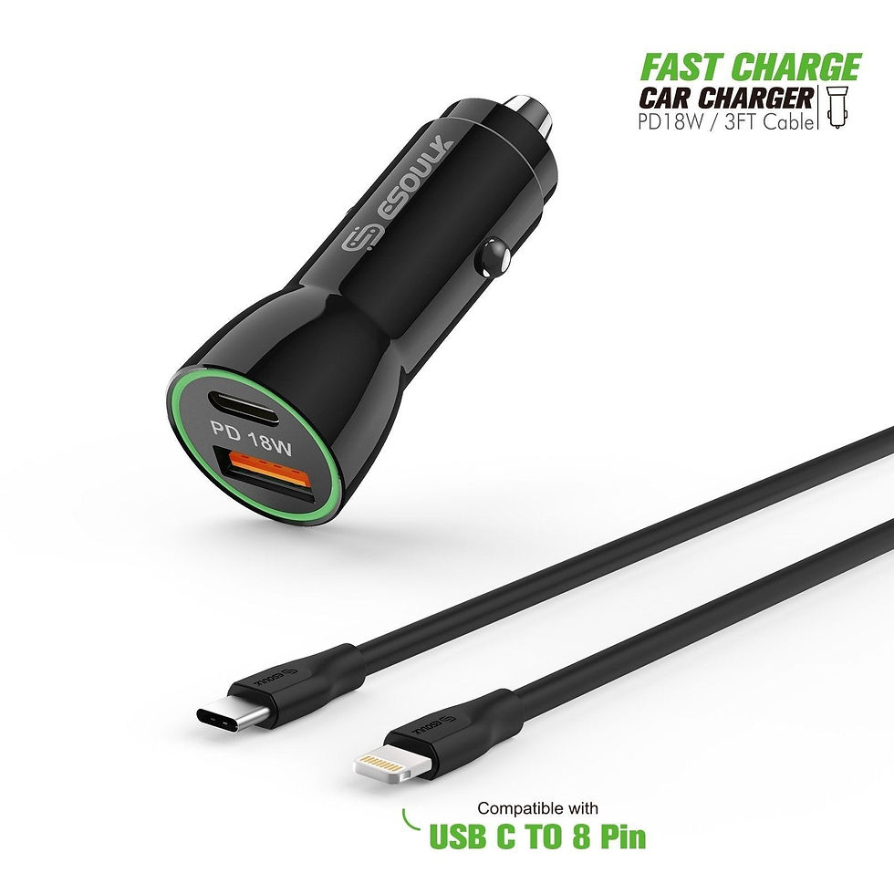 Thumbnail: Esoulk Black 18W PD Charger &amp; USB-A 3ft C To iPhone Cable