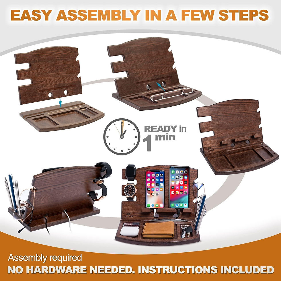 Thumbnail: Wood Phone Docking Station Natural Ash Phone Key Holder Wallet Watch Stand Gift