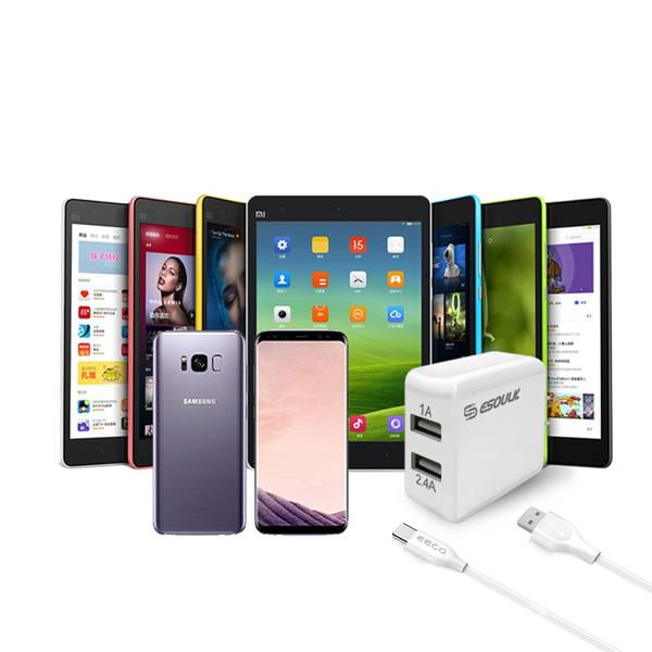 Thumbnail: Esoulk 12W 2.4A Dual USB Travel Wall Charger With 5FT Type-C Charging Cable